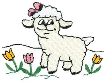 Lamb In Flowers Machine Embroidery Design