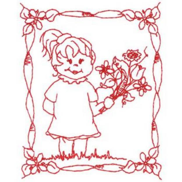Picture of Girl With Flowers Machine Embroidery Design