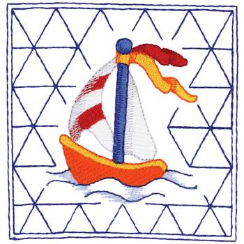Sailboat Quilt Square Machine Embroidery Design