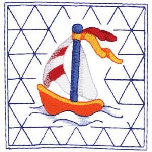 Picture of Sailboat Quilt Square Machine Embroidery Design