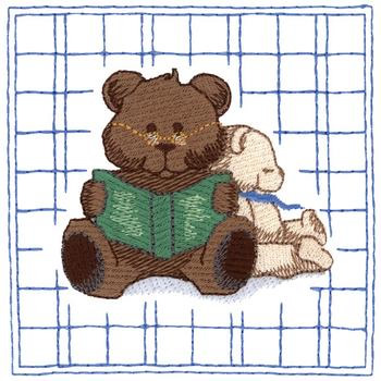 Reading Bears Quilt Square Machine Embroidery Design