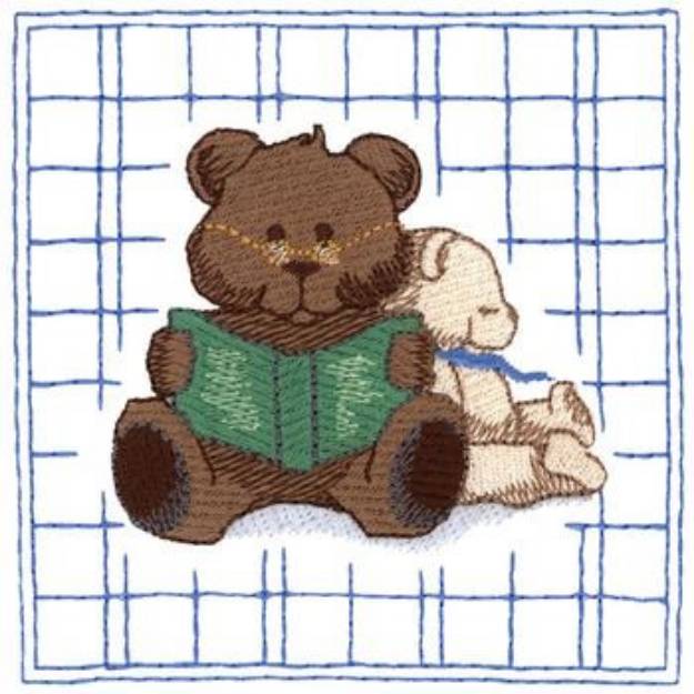 Picture of Reading Bears Quilt Square Machine Embroidery Design
