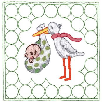 Stork Quilt Square Machine Embroidery Design