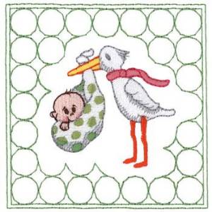 Picture of Stork Quilt Square Machine Embroidery Design