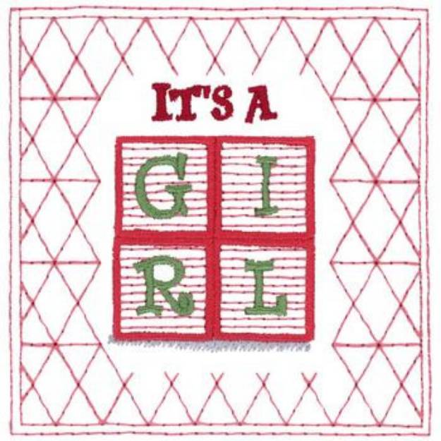Picture of Its A Girl Quilt Square Machine Embroidery Design