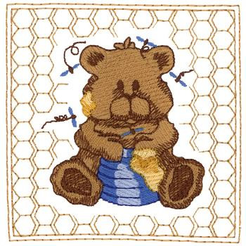 Honey Bear Quilt Square Machine Embroidery Design