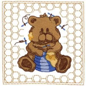 Picture of Honey Bear Quilt Square Machine Embroidery Design