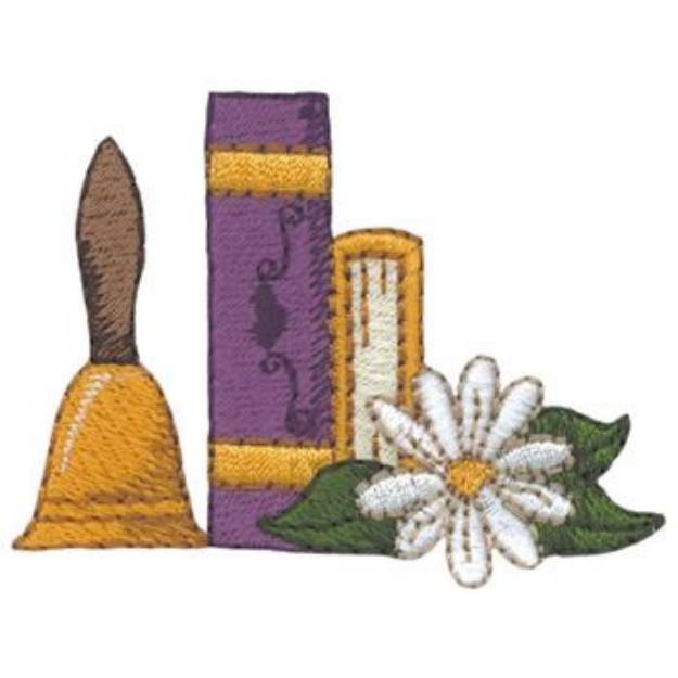 Picture of Bell Books & Flower Machine Embroidery Design