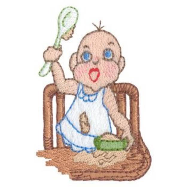 Picture of Baby In High Chair Machine Embroidery Design
