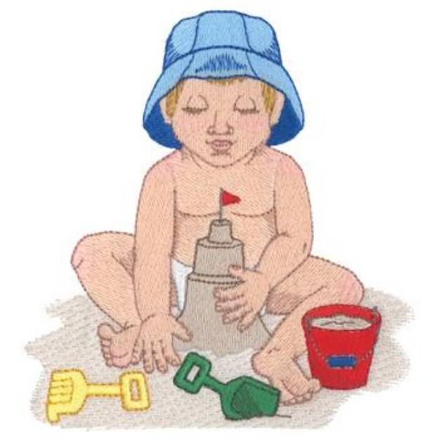 Picture of Boy Making A Sandcastle Machine Embroidery Design