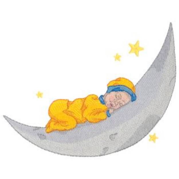Picture of Baby Sleeping On Moon Machine Embroidery Design