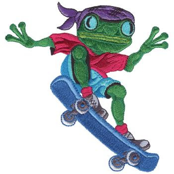 Skateboarding Frog Machine Embroidery Design