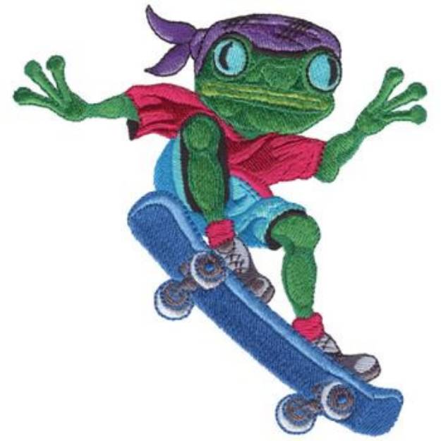Picture of Skateboarding Frog Machine Embroidery Design