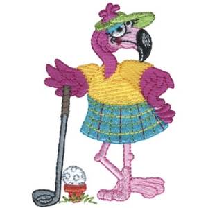 Picture of Golfing Flamingo Machine Embroidery Design
