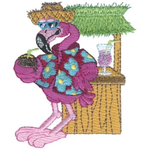 Picture of Tiki Hut Flamingo Machine Embroidery Design