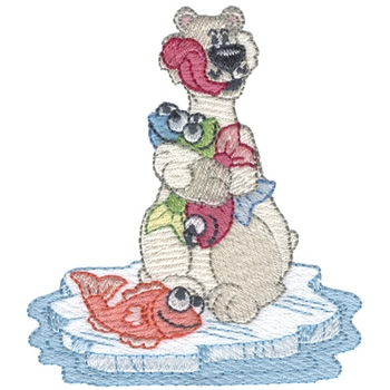 Polar Bear W/ Fish Machine Embroidery Design