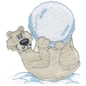 Picture of Polar Bear With Snowball Machine Embroidery Design