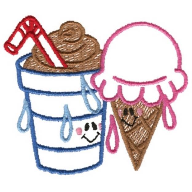 Picture of Ice Cream Cone & Shake Machine Embroidery Design