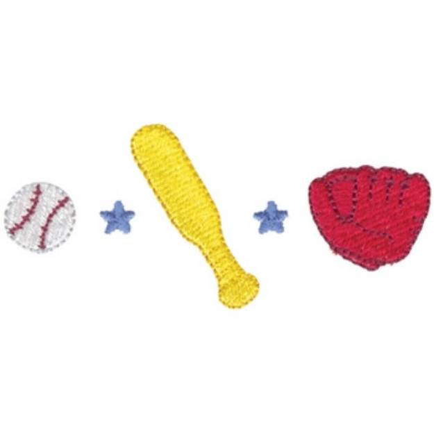 Picture of Baseball & Bat & Glove Machine Embroidery Design