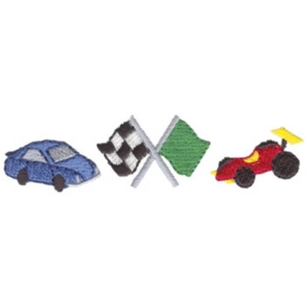 Picture of Race Cars & Checkered Flag Machine Embroidery Design