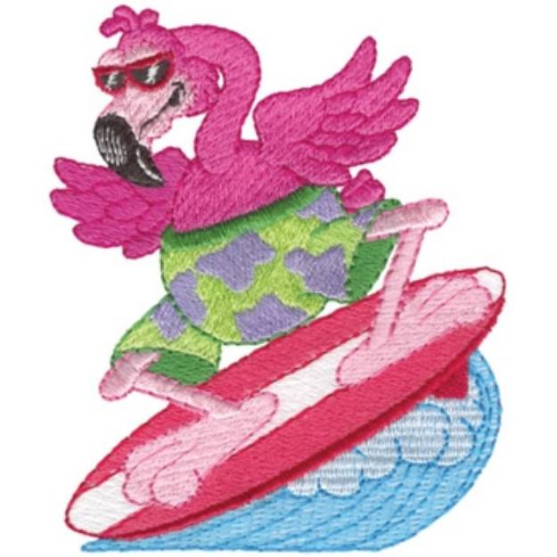 Picture of Surfing Flamingo Machine Embroidery Design