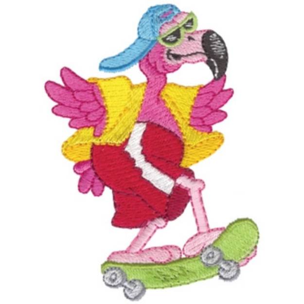 Picture of Skateboard Flamingo Machine Embroidery Design