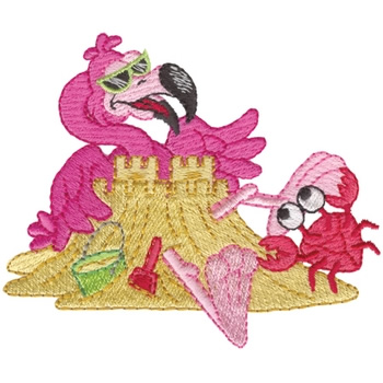 Sand Castle Flamingo Machine Embroidery Design