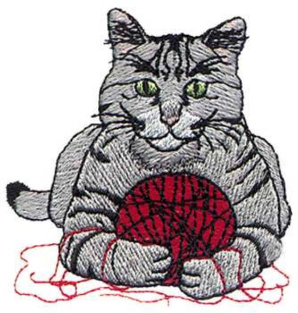 Picture of Cat With Ball Of Yarn Machine Embroidery Design