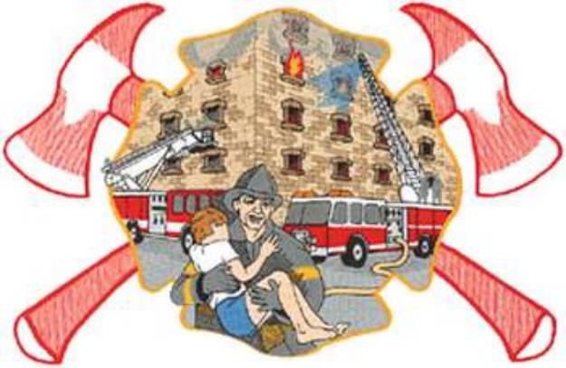 Picture of Fire Fire Scene And Axes Machine Embroidery Design