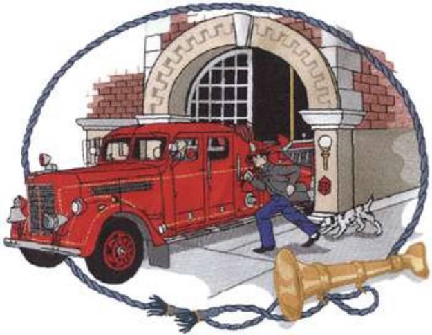 Picture of Antique Fire Scene Machine Embroidery Design