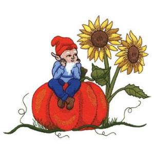 Picture of Gnome On Pumpkin Machine Embroidery Design