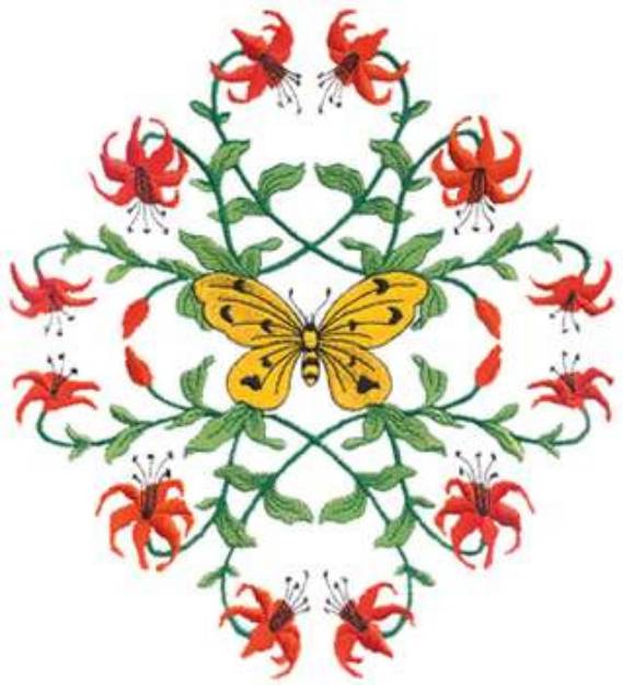 Picture of Flowers W/butterfly Machine Embroidery Design