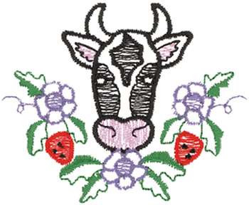 Cow With Flowers Machine Embroidery Design