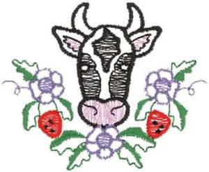 Picture of Cow With Flowers Machine Embroidery Design