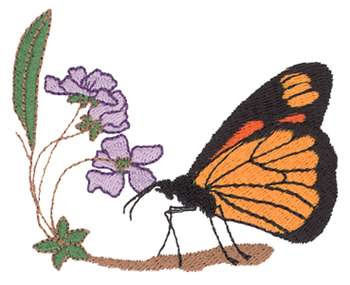 Monarch With Flowers Machine Embroidery Design