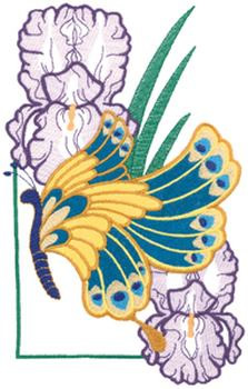 Butterfly & Irises Machine Embroidery Design