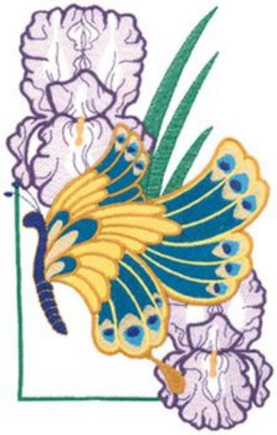 Picture of Butterfly & Irises Machine Embroidery Design