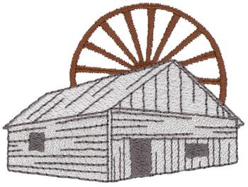 Old Building & Wagon Wheel Machine Embroidery Design
