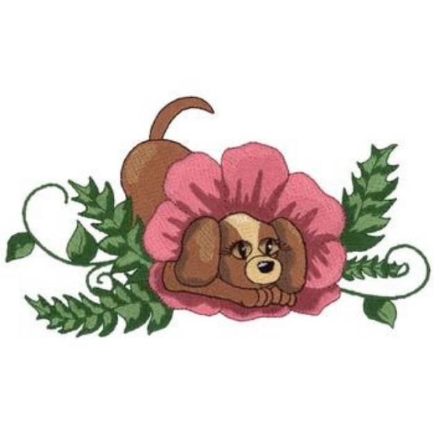 Picture of Puppy with Poppy Machine Embroidery Design