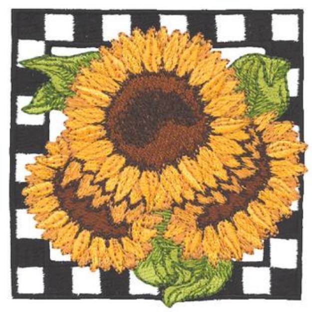 Picture of Sunflowers W/ Checkerboard Machine Embroidery Design