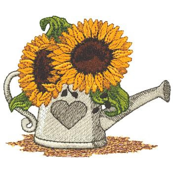 Sunflowers In Watering Can Machine Embroidery Design