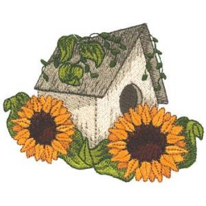 Picture of Sunflowers W/ Birdhouse Machine Embroidery Design