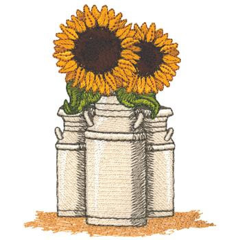 Sunflowers In Milkcan Machine Embroidery Design