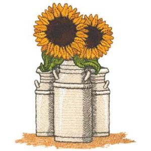 Picture of Sunflowers In Milkcan Machine Embroidery Design