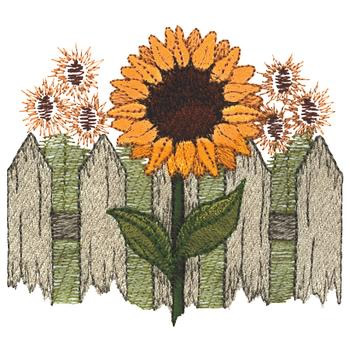Sunflowers W/ Fence Machine Embroidery Design