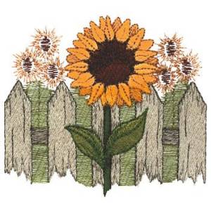 Picture of Sunflowers W/ Fence Machine Embroidery Design