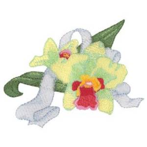 Picture of Orchids And Ribbon Machine Embroidery Design