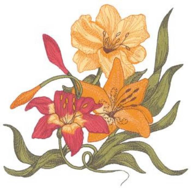 Picture of Day Lilies Machine Embroidery Design