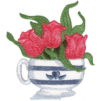 Teacup W/ Tulips Machine Embroidery Design