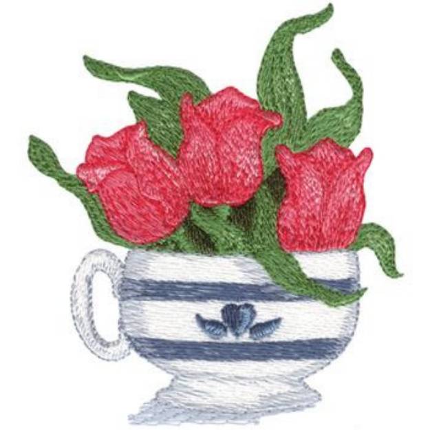 Picture of Teacup W/ Tulips Machine Embroidery Design